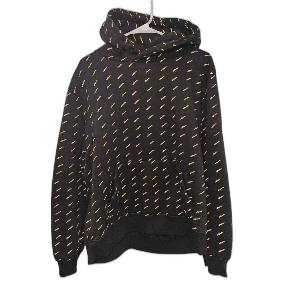 WeSC WeAretheSuperlativeConspiracy Mens Black Vibes All Over‎ Print Hoodie L